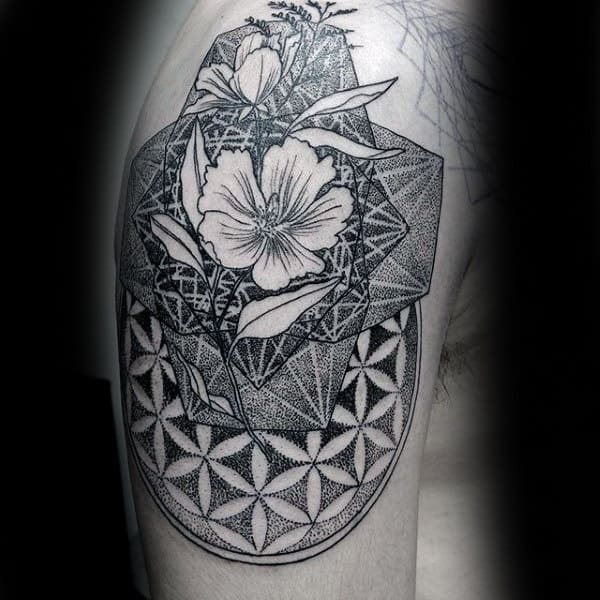 Male Arms Floral Dotwork Tattoo