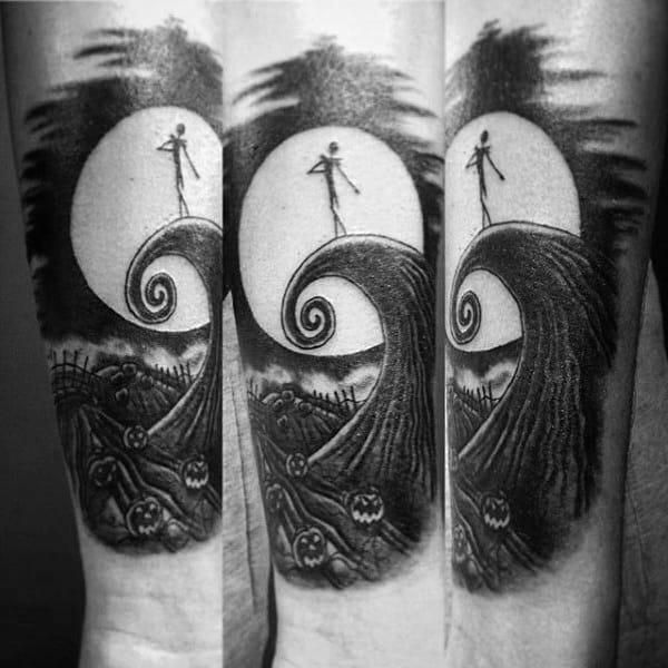 Male Arms Full Moon Grey Halloween Tattoo