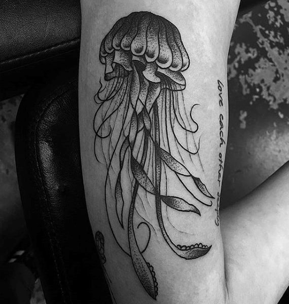 Male Arms Grey Dotted Jellyfish Tattoo