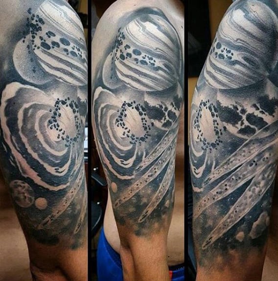Male Arms Grey Shaded Astronomy Tattoo