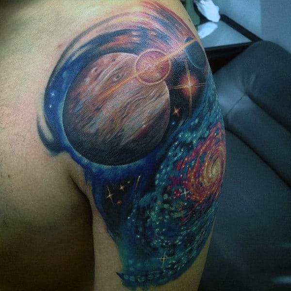 Male Arms Majestic Planet And Astronomy Tattoo