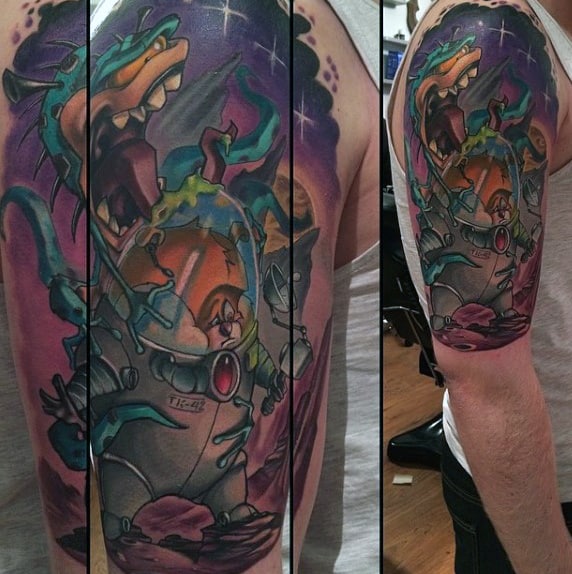 Male Arms Out Of The World New School Tattoo