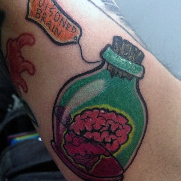 Male Arms Poisonous Brain Tattoo