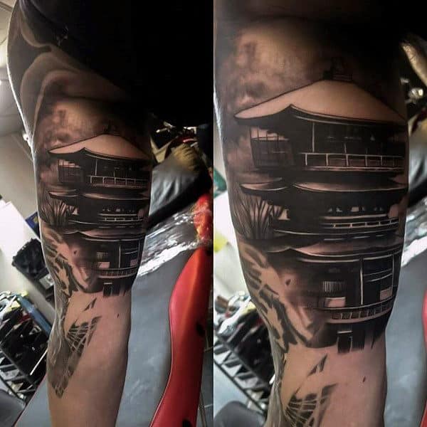 Male Arms Reflection Of Oriental Building Manly Tattoo