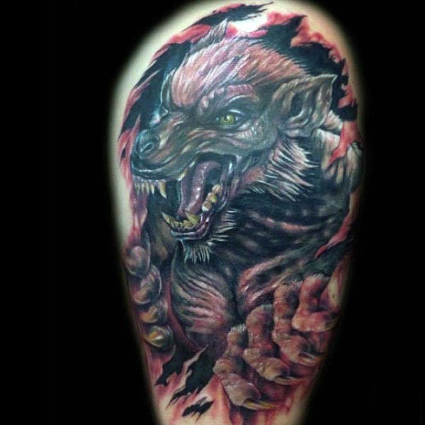 Male Arms Wrathful Werewolf Tattoo