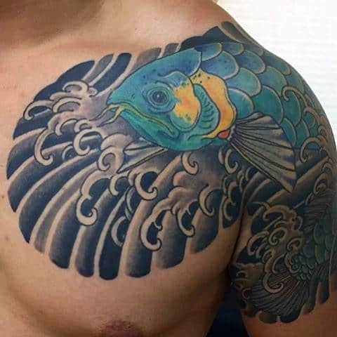 Male Arowana Tattoo Design Inspiration Quarter Sleeve And Chest