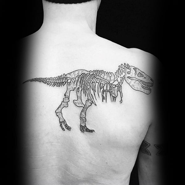 Male Back Dinosaur Skeleton Tattoo