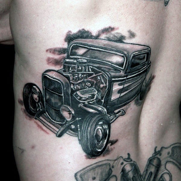 Male Back Historical Hot Rod Tattoo