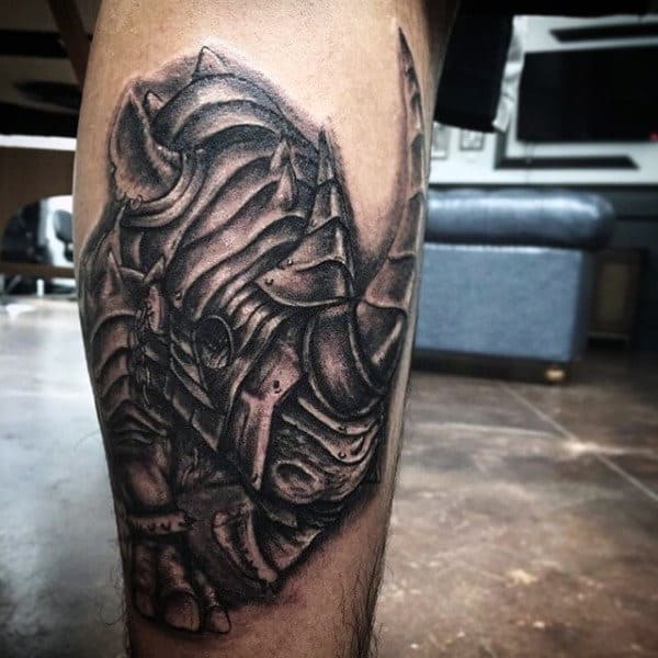 Male Back Of Leg Calf Rhino Tattoo Designs