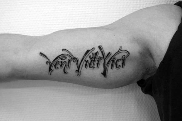 Male Bicep Veni Vidi Vici Tattoos