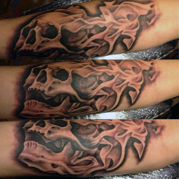 Male Black Flame Tattoo On Forearm