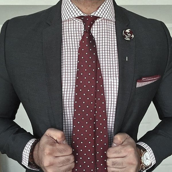 Male Black Suit Clothing Styles With Red Color Theme And Tie