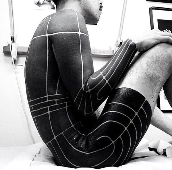 Male Blackout Sleeve Tattoo Design Inspiration Full Body Ink
