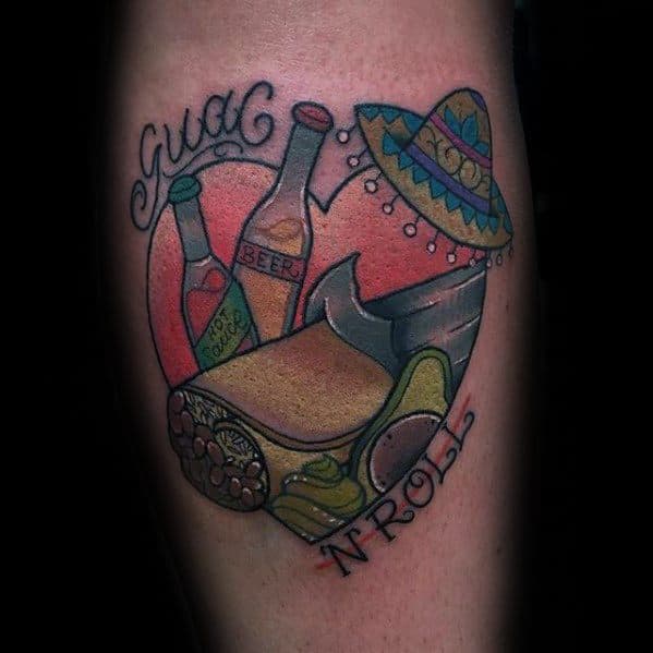 Male Burrito Heart Leg Calf Tattoo Ideas