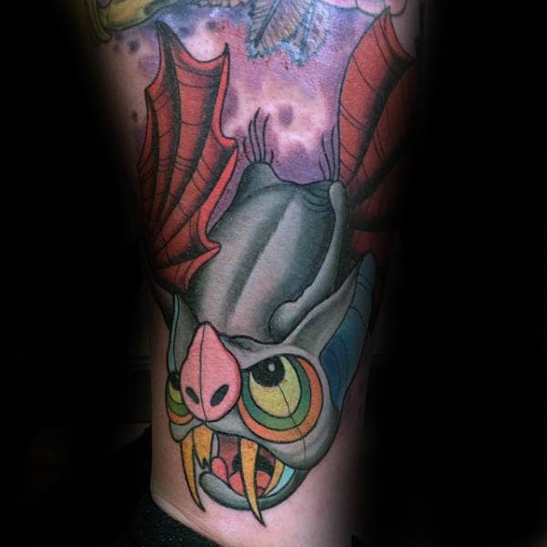Male Calves Bat Winged Beast Tattoo New School