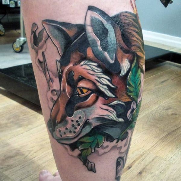 Male Calves Spectacular Fox Tattoo