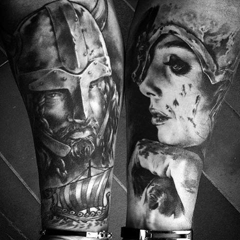 Male Calves Warrior And Lover Tattoo