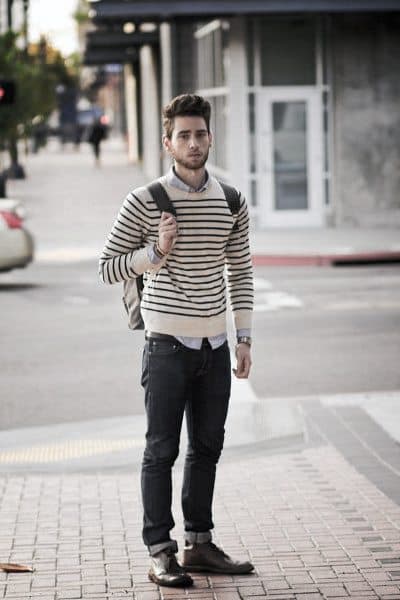 Male Casual Wear Clothing Styles Striped Sweater With Jeans