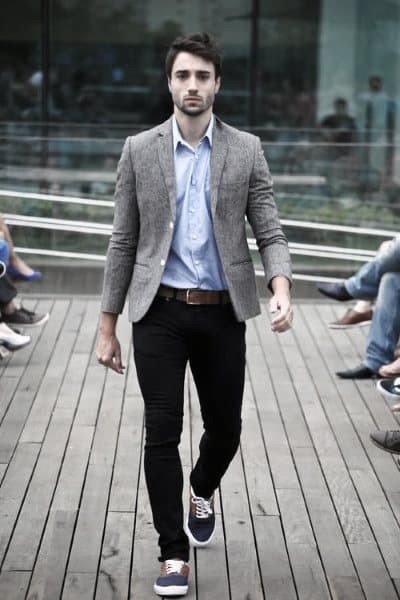 Male Casual Wear Styles Blue Dress Shirt Dark Blue Jeans