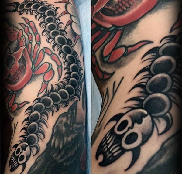 Male Centipede Tattoo Design Inspiration Old School Traditional On Arm
