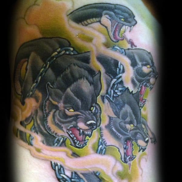 Male Cerberus Back Tattoo Design Ideas
