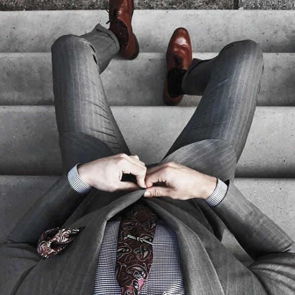Male Charcoal Grey Suit Brown Shoes Clothing Styles