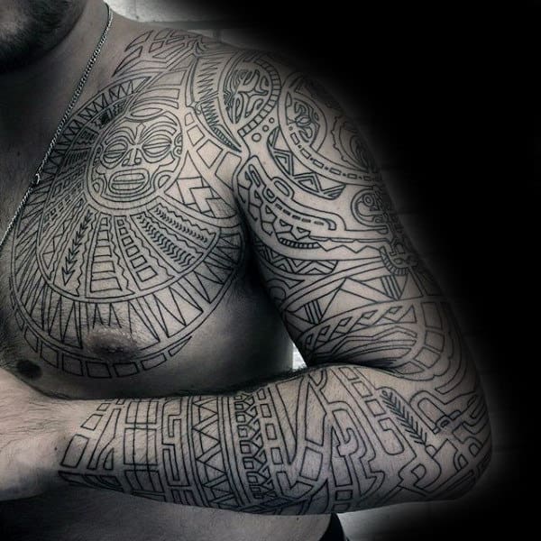 Male Chest And Arms Black Sick Tattoo