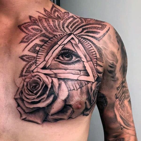 Male Chest Black Illuminati Tattoo