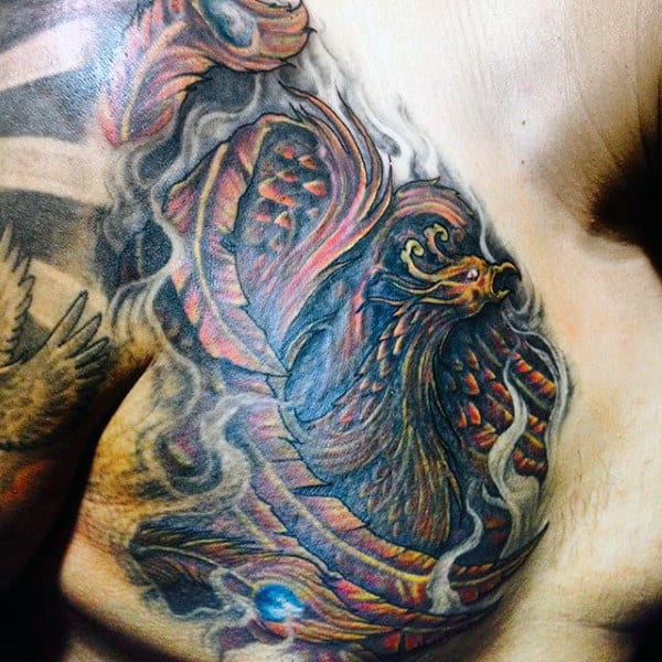 Male Chest Chinese Phoenix Tattoo