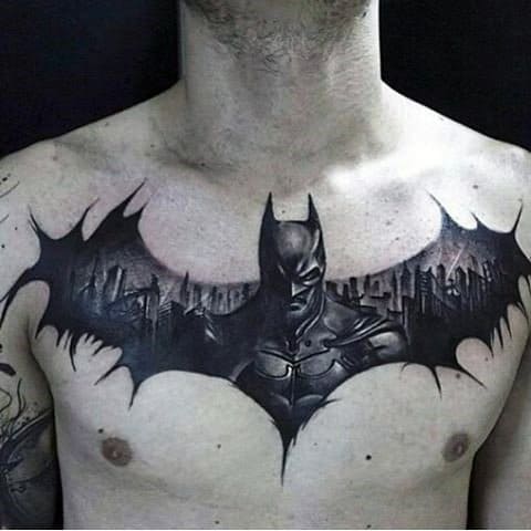Male Chest Manly Large Bat Tattoo