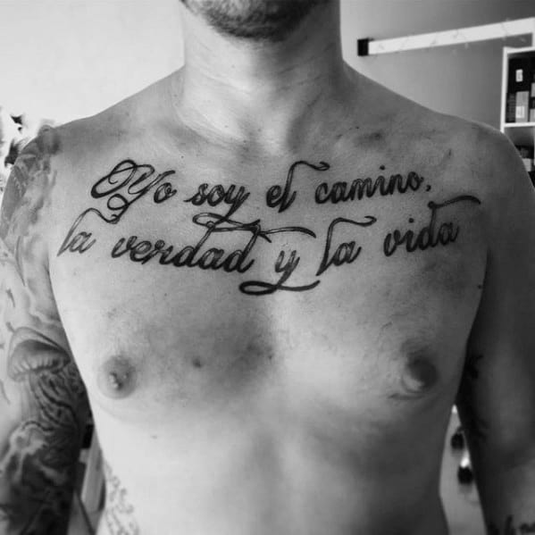 Male Chest Retro Font Quote Tattoo Designs