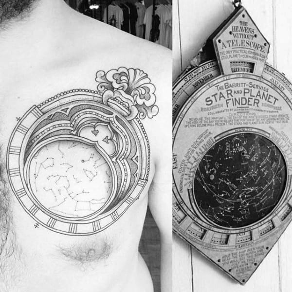 Male Chest Scientific Astronomy Tattoo