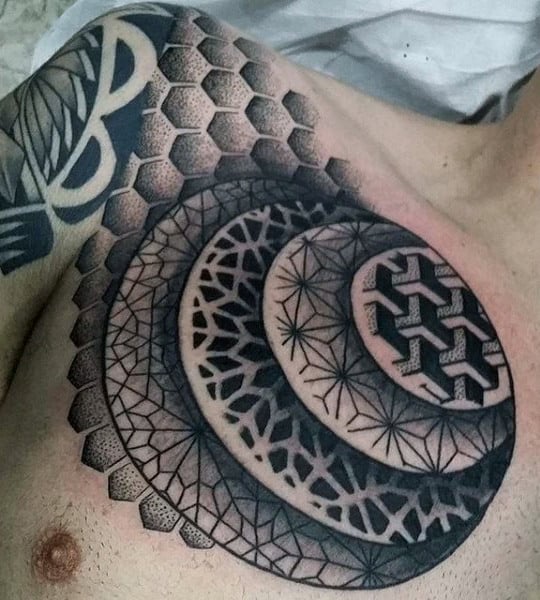 Male Circular Pattern Tattoo On Chest