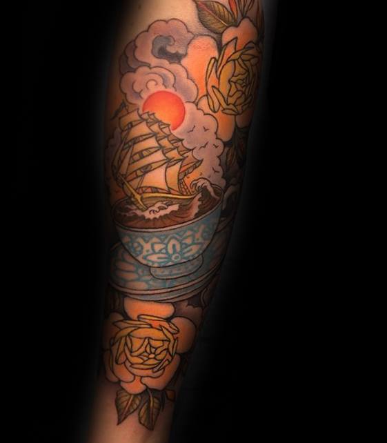 Male Coffee Tattoo Sleeve Design