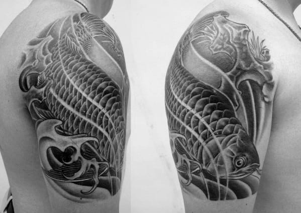 Male Cool Arowana Tattoo Ideas Half Sleeve