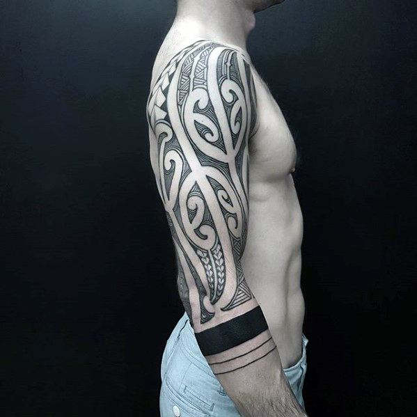 Male Cool Awesome Tribal Tattoo Ideas Half Sleeve