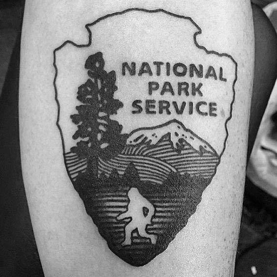 Male Cool Bigfoot National Park Service Arrowhead Tattoo Ideas