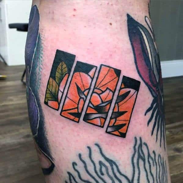 Black Flag bars filled with vibrant floral stained-glass design, merging punk legacy with colorful, artistic expression.