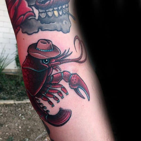 Male Cool Crawfish Tattoo Ideas On Side Of Arm