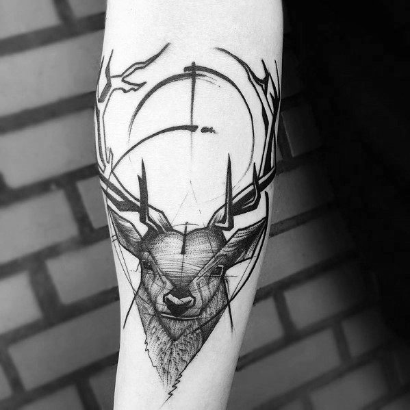 Male Cool Deer Forearm Sketch Tattoo Ideas