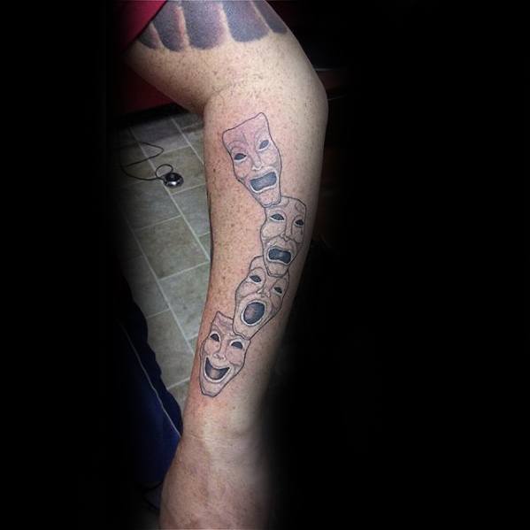 Male Cool Drama Masks Theatre Forearm Tattoo Ideas