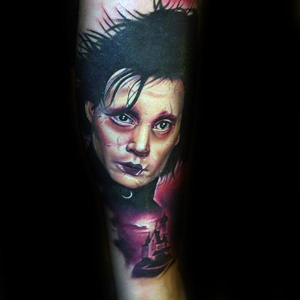 Male Cool Edward Scissorhands Tattoo Ideas On Forearm