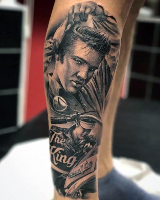 Male Cool Elvis Presley Tattoo Ideas On Leg