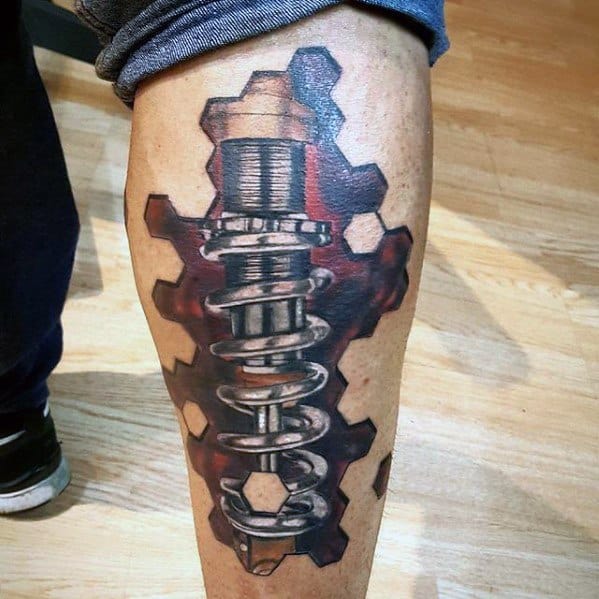 Male Cool Geometric Hexagon Leg 3d Suspension Tattoo Ideas