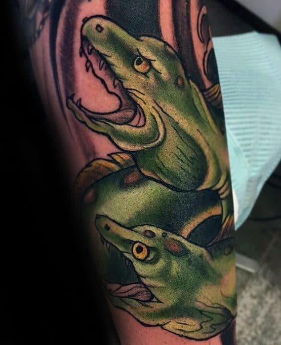Male Cool Green Outer Forearm Eel Tattoo Ideas