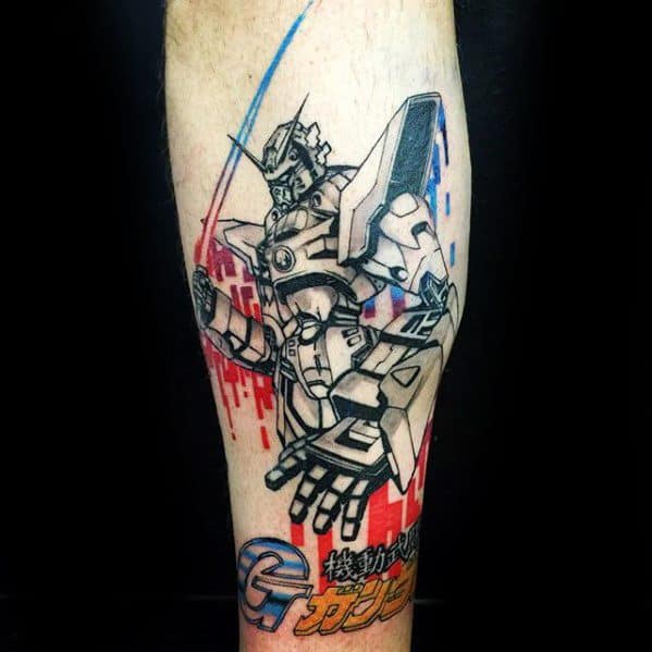 Male Cool Gundam Tattoo Ideas Legs