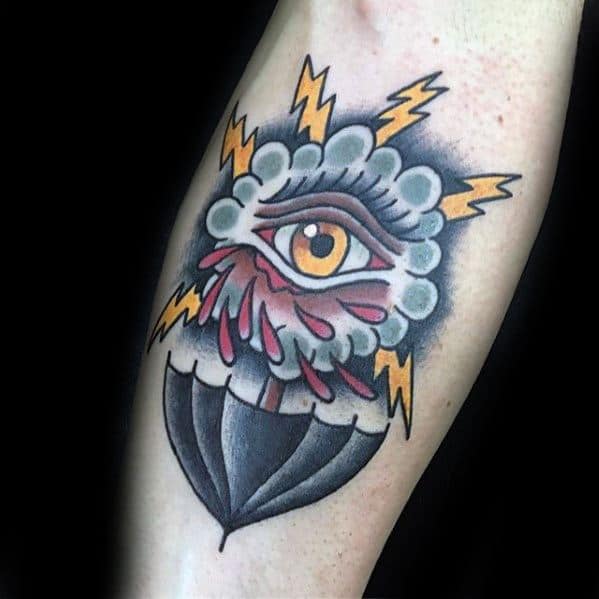 Male Cool Inner Forearm Eye Thunderstorm Tattoo Ideas