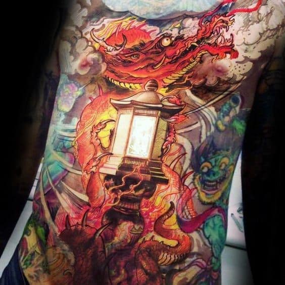 Male Cool Lantern Tattoo Ideas Full Chest
