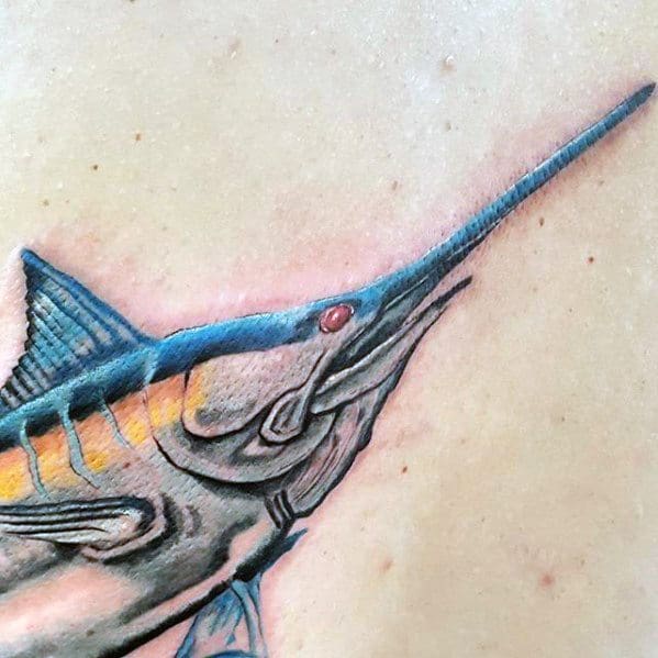 Male Cool Marlin Tattoo Ideas On Back
