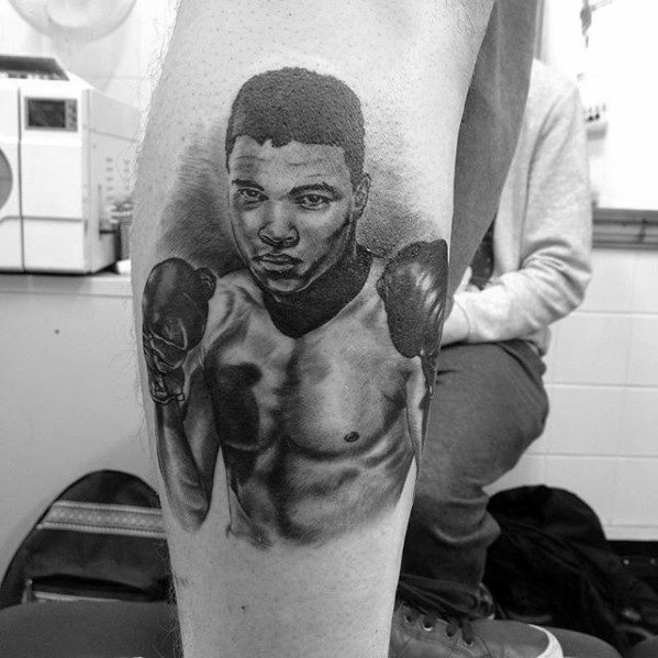 Male Cool Portrait Of Muhammad Ali Tattoo Ideas On Leg
